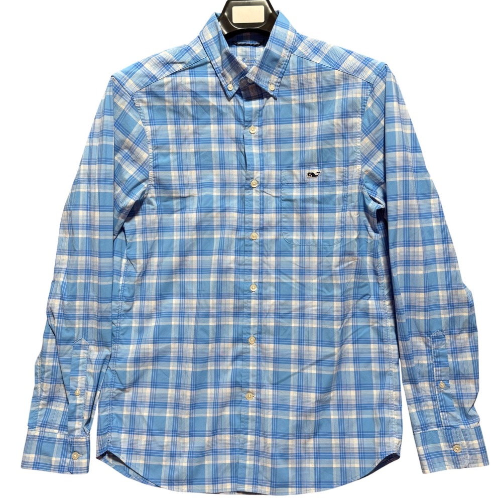 Vineyard Vines Shirt On The Go Small Plaid Button Down Shirt Blue Performance - Picture 2 of 9